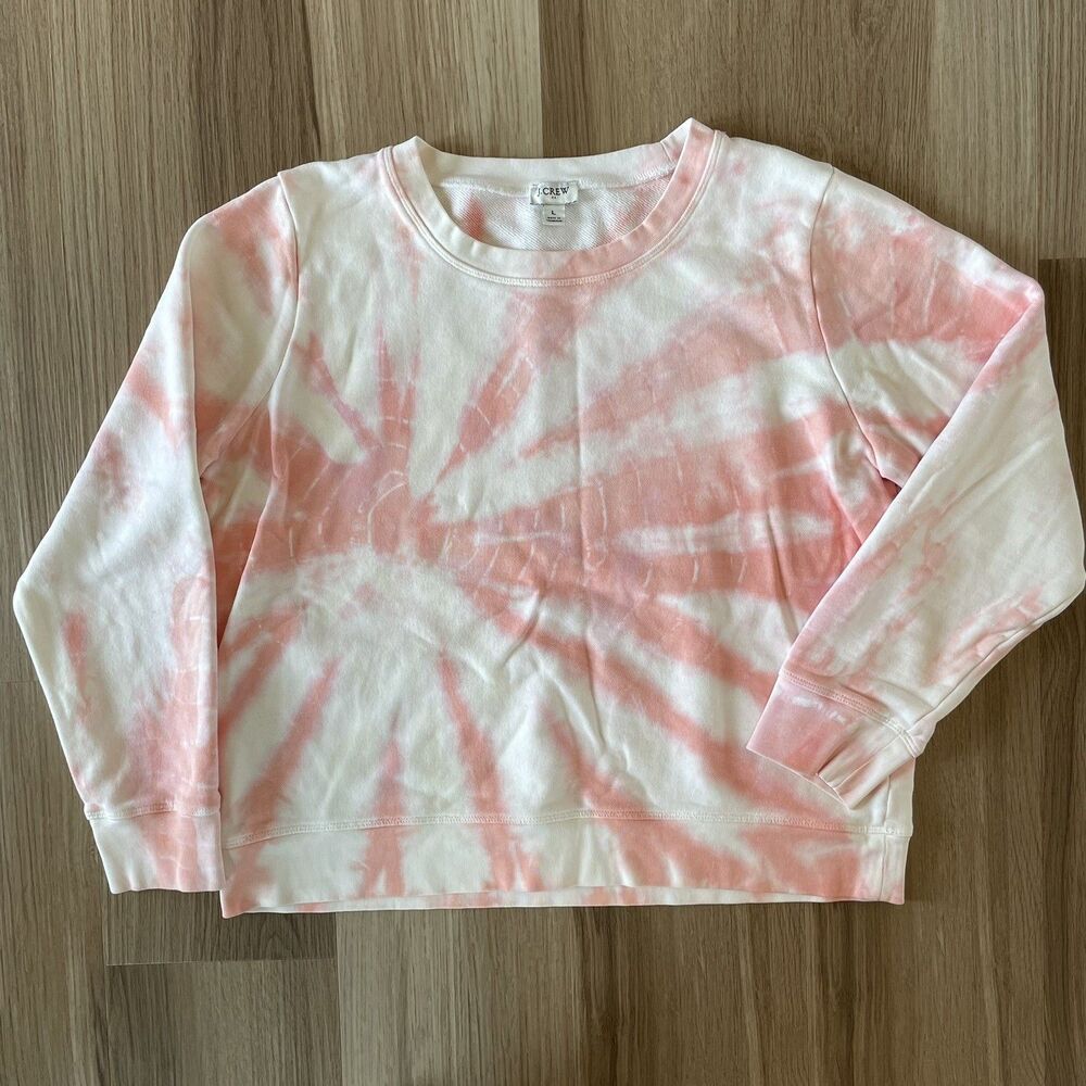 J Crew Women Sz L Sweatshirt Pink Tie Dye Comfy 100% Cotton Retro Preppy Hippie
